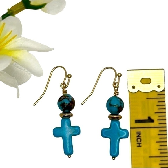 Boutique-Handmade Turquoise Cross Earrings - Picture 3 of 3
